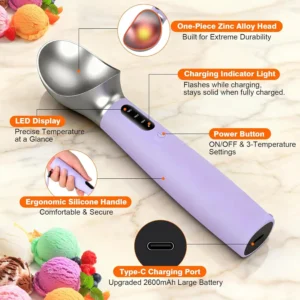 Cuchara de helado con calefacción recargable